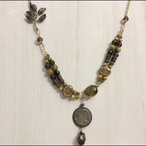 Hand Crafted Jewelry - Stone Resin Beaded Pendant Necklace Neutral Tones